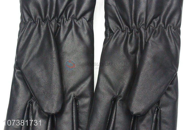 Hot Selling Women Lady Simple Style Black Washed Leather Gloves