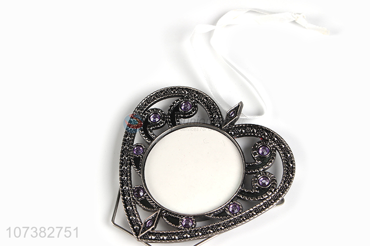 Wholesale exquisite vintage hollow rhinestone heart shape alloy makeup mirror frame