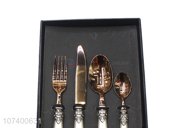 Elaborate design personalized 4 pieces acrylic stainless steel cutlery set