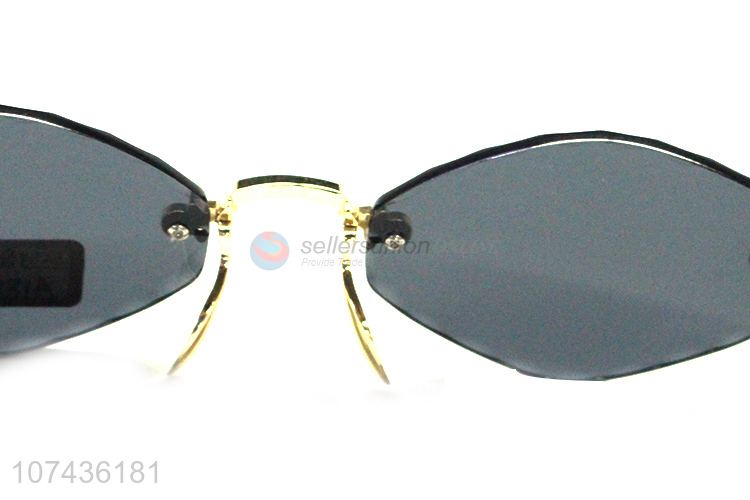 Hot selling trendy rimless lens ladies sunglasses uv 400 sunglasses