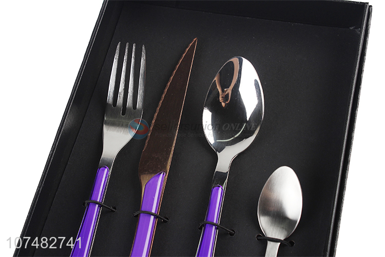 Custom Purple Handle Stainless Steel Cutlery Set Gift Set