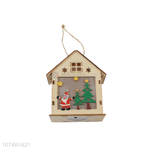 Cheap Price Hollow Christmas Decoration Wooden Stereo House With Lamp