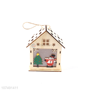 Hollow Christmas Decoration Wood Stereo With Lamp House Ornaments Crafts