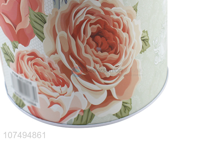 Popular products flower printed round tin money box piggy bank