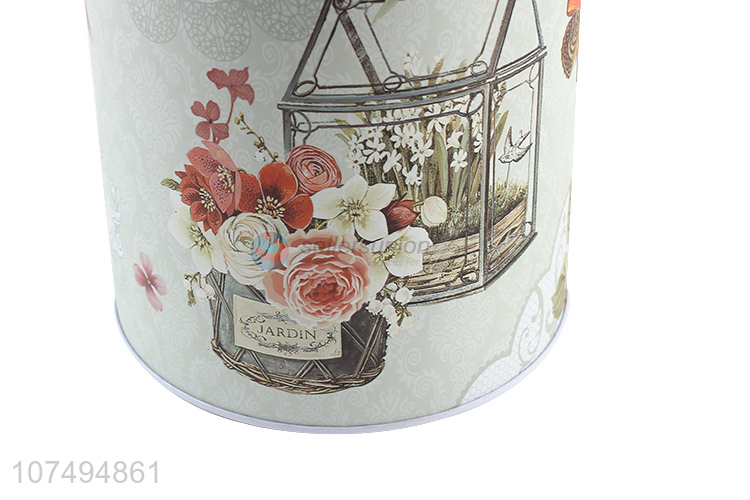 Popular products flower printed round tin money box piggy bank