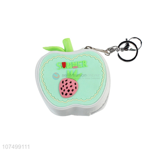 Good Quality Apple Shape Silicone Coin Purse With Key Chain