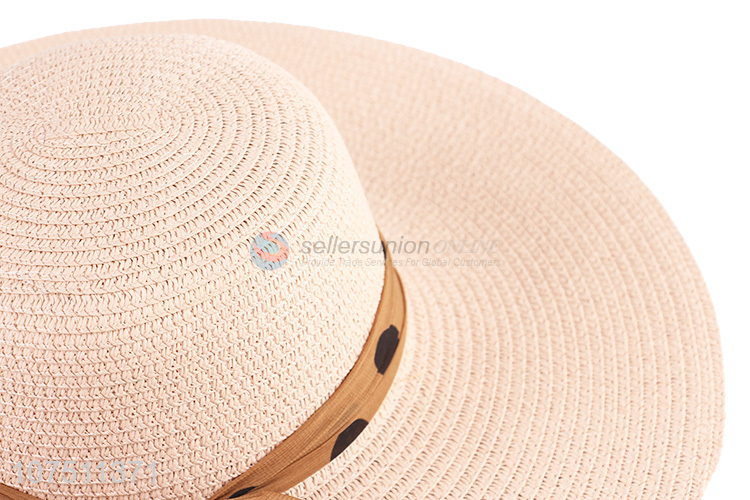 China supplier fashion ladies polka dot ribbon sun hat straw hat