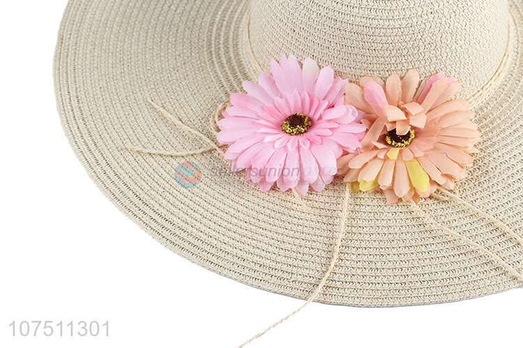 Fashionable design flower decorated straw hat beach hat for women