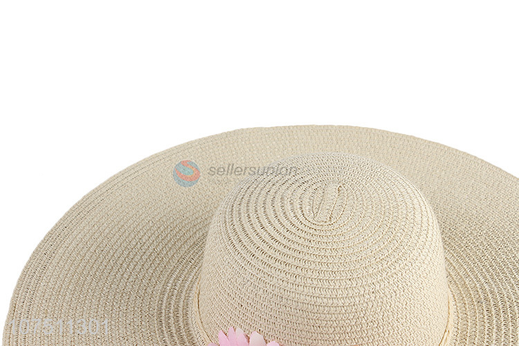 Fashionable design flower decorated straw hat beach hat for women