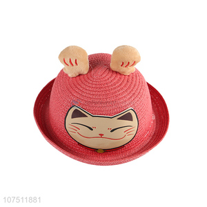 China supplier cartoon cat children summer sun hat straw hat