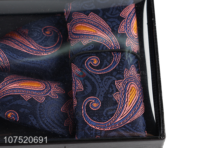 China factory fashion jacquard men's bow tie necktie and cufflinks set