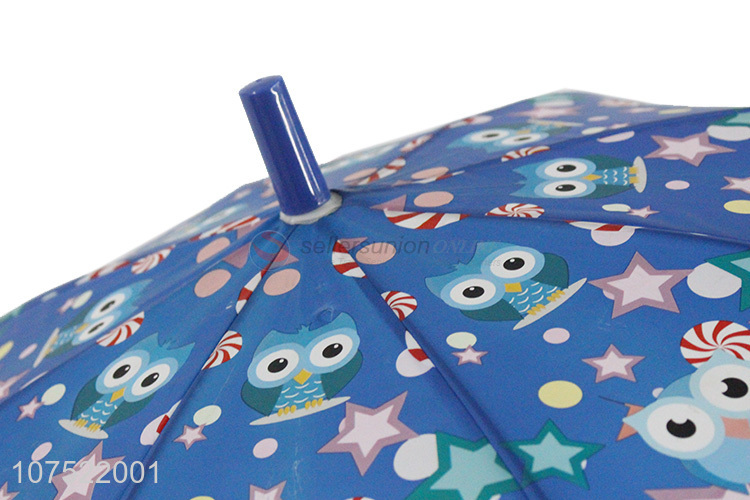 Cartoon Owl Pattern Semi-Automatic Straight Handle Umbrella