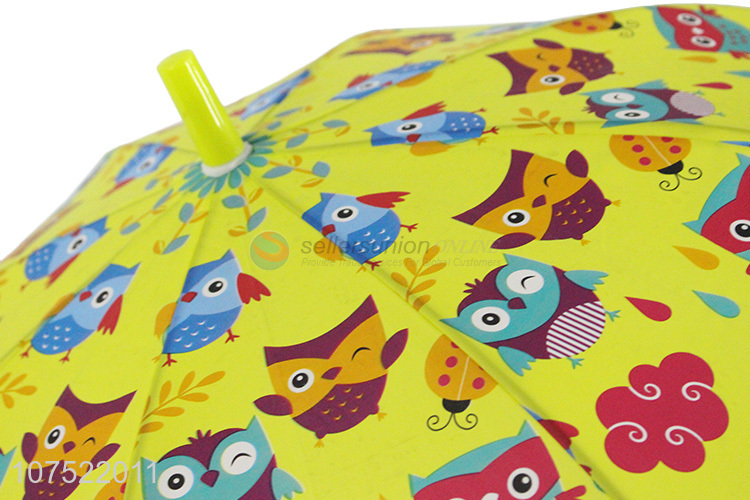 Hot Sale Colorful Owl Pattern Auto Open Straight Umbrella