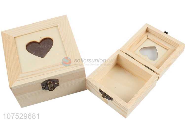 Factory direct sale wooden jewelry box with heart shape window lid