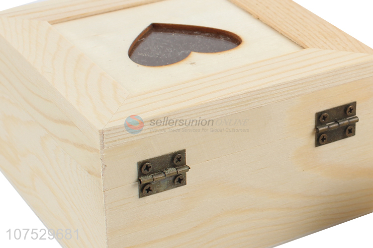 Factory direct sale wooden jewelry box with heart shape window lid