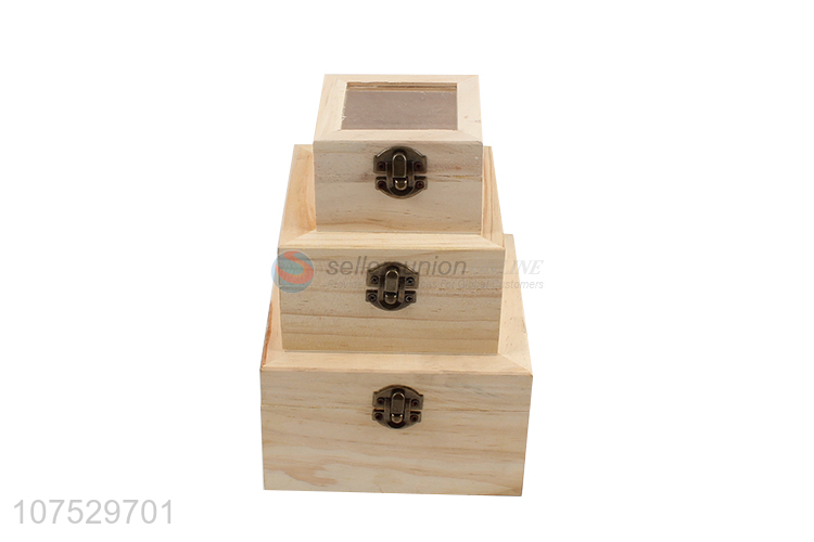 Hot products wooden jewelry box with clear glass window lid