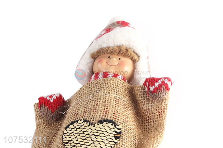 Bottom price Christmas table decoration cute fabric doll in linen bag