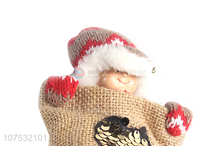 China factory home decoration Christmas fabric dolls in sequined linen bag