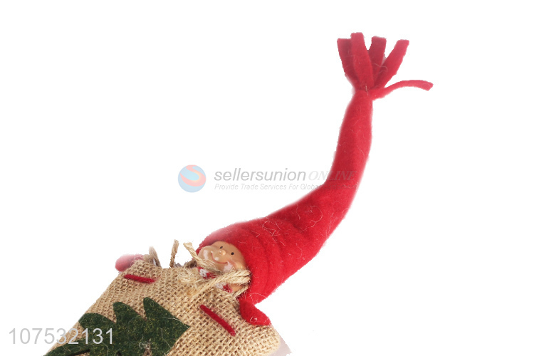 Good sale long novelty hat Christmas fabric doll in linen bag