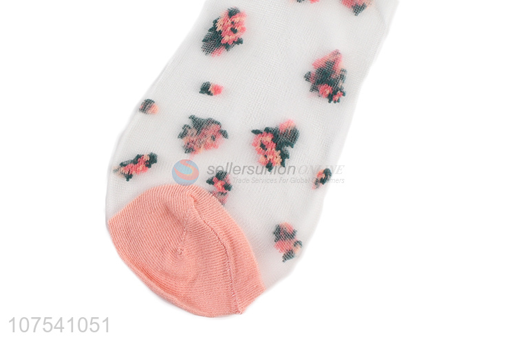 Good Quality Flower Pattern Transparent Thin Socks For Women