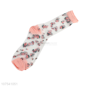 Good Quality Flower Pattern Transparent Thin Socks For Women