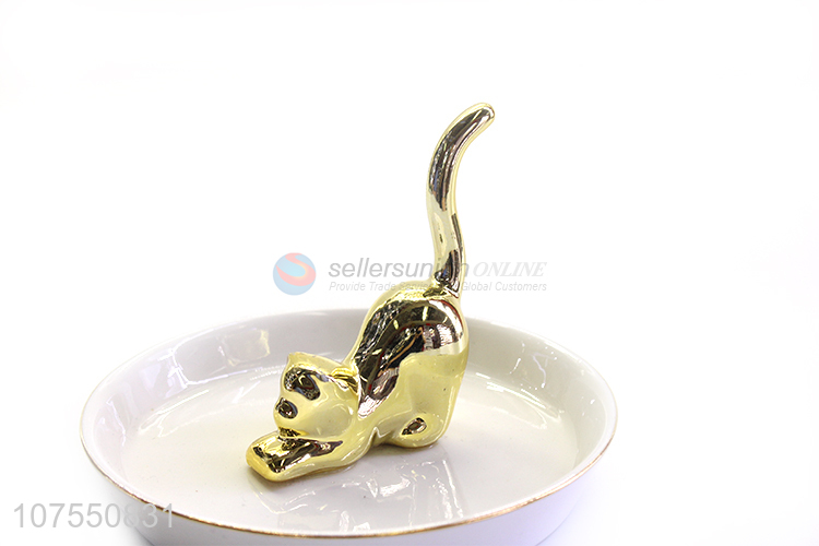 Hot Sell Luxury Jewelry Ring Holder Ceramic Plate With Gold Leopard Decoration