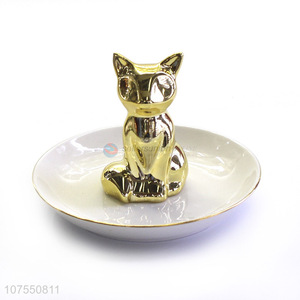 High Sales Luxury Jewelry Ring Holder Ceramic Plate With Fox Decoration