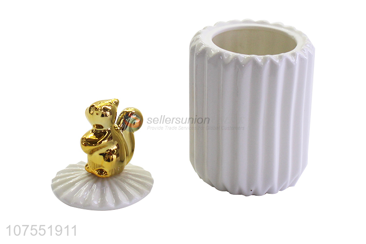 Suitable Price Ceramic Storage Jar With Gold Squirrel Ceramic Lid