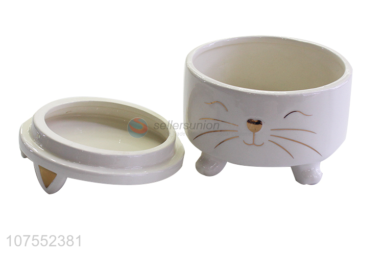 Reasonable Price Lovely Cat Design Ceramic Bowl With Lid