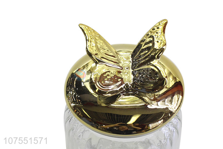 Lowest Price Clear Glass Storage Jar With Gold Butterfly Ceramic Lid