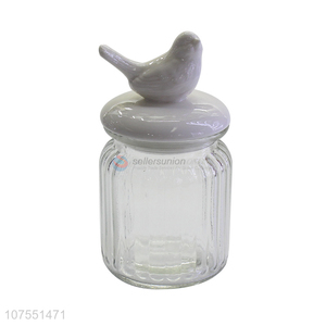 Wholesale Price Glass <em>Storage</em> <em>Bottle</em> With Bird Ceramic Lid