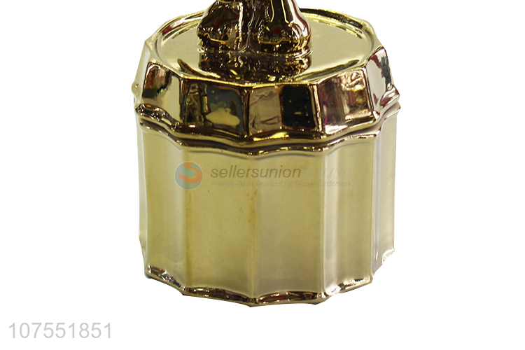 New Product Gold Ceramic Storage Jar With Two Rabbit Decoration Ceramic Lid