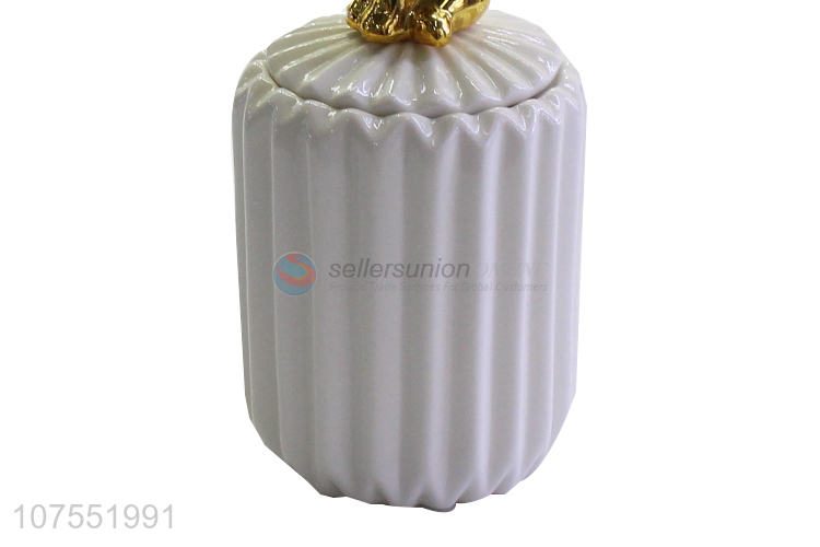 New Style Ceramic Storage Jar With Gold Elephant Ceramic Lid