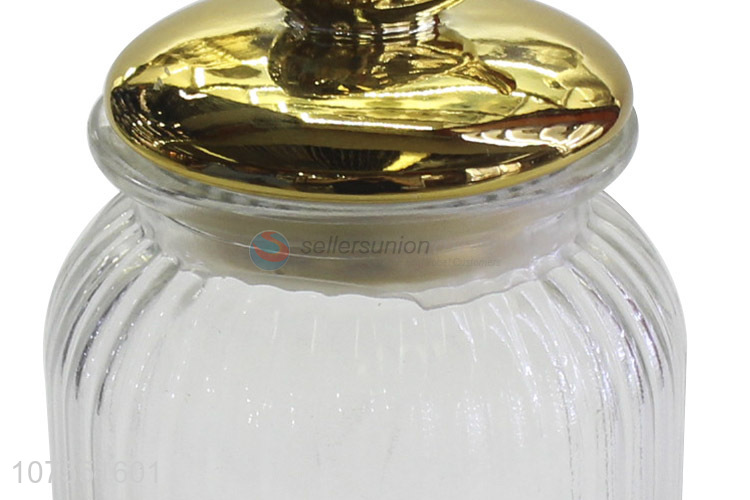 New Style Clear Glass Storage Jar With Gold Ceramic Bird Lid