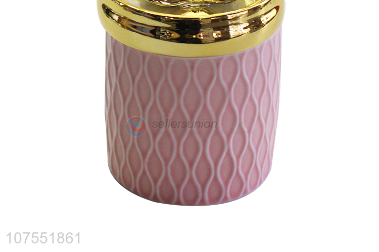 Unique Design Pink Ceramic Storage Jar With Gold Butterfly Ceramic Lid