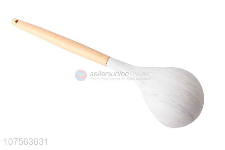 Wholesale kitchenware wooden handle marbling silicone soup ladle