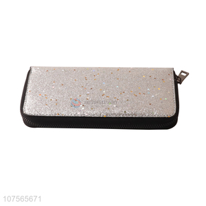 Best selling shiny silver/gold pu leather purse long wallet