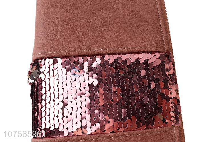 Best selling women sequin long wallet with coin pocket card holder