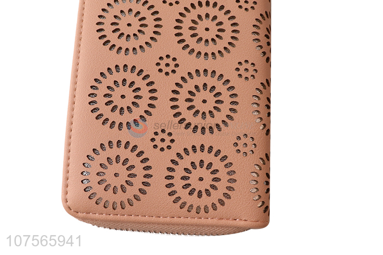 New products fashionable laser cut long wallet purse with zipper