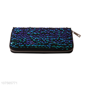 Bottom price ladies sequin purse women pu leather long wallets