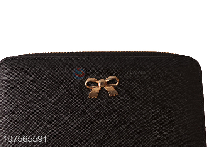 Hot sale black long wallets pu leather purse pouch