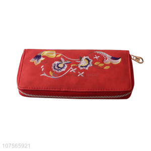 Good quality ethnic style embroidery pu leather purse pouch