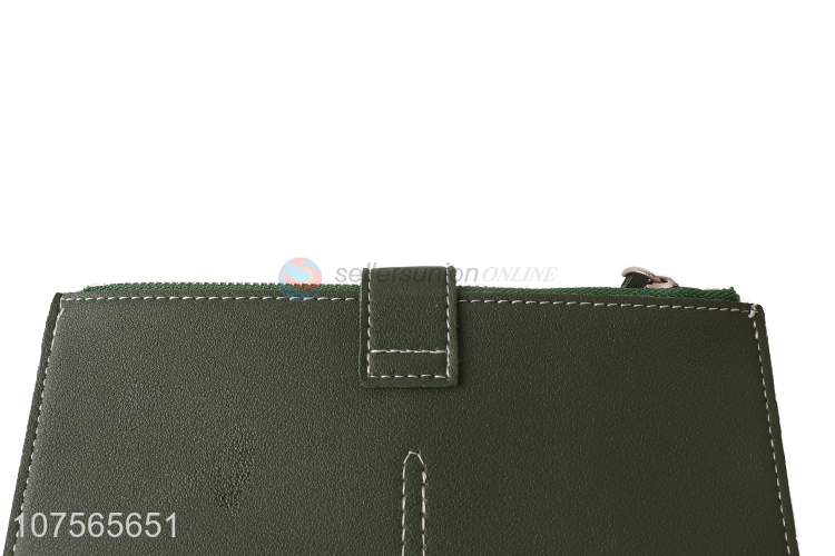 Wholesale women foldable stitching pu leather purse long wallet