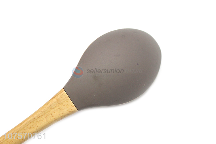 Factory Sales Kitchen Cooking Utensils Wooden Handle Silicone Spoon