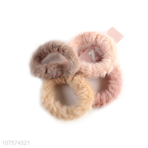 Good quality Korean style fluffy faux fur hair bands elastic ponytail holder