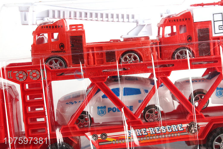 China manufacturer inertia friction fire trailer truck toy set with police cars