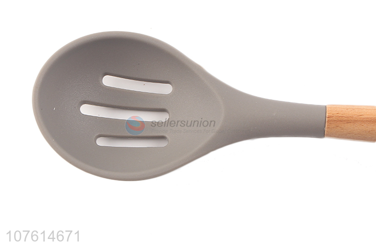 Hot selling natural wooden handle silicone slotted spoon for kitchen