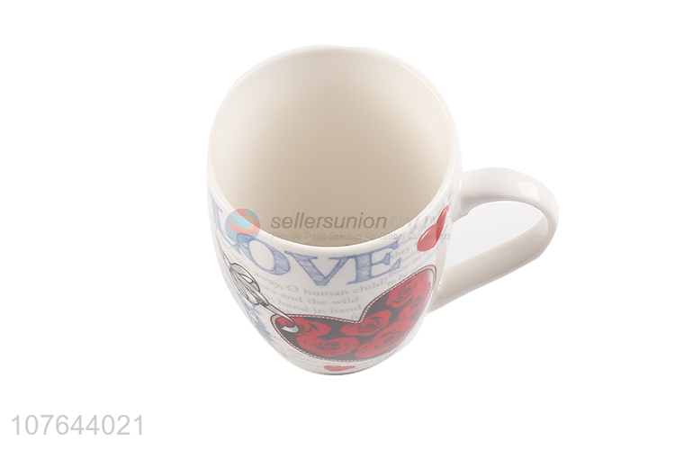 Heart printing modern style cheap price drinking ceramic water cup