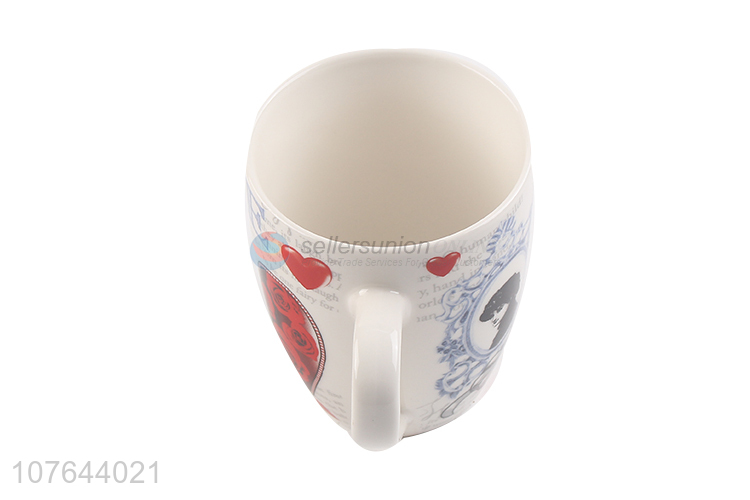 Heart printing modern style cheap price drinking ceramic water cup