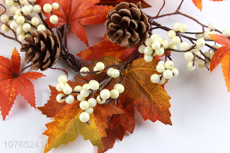 Hot sale maple leaf pine cone decoration autumn leaf wreath decoration